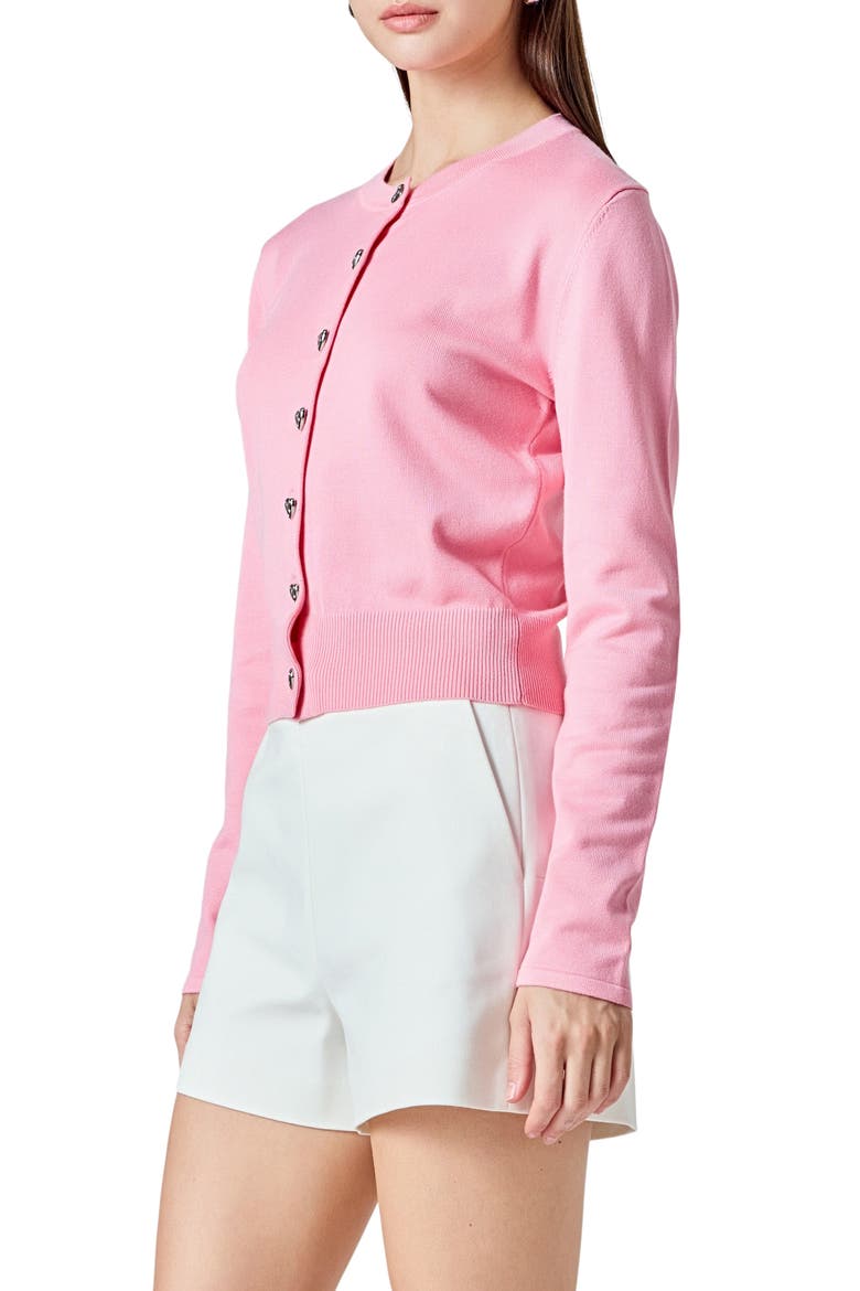 Heart Button Cotton Cardigan, Alternate, color, PINK