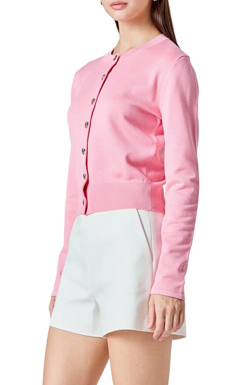 Endless Rose Heart Button Cotton Cardigan In Pink