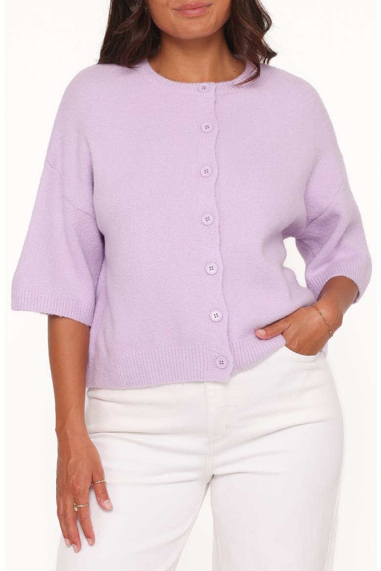 Lilith Elbow Sleeve Cardigan, Main, color, LILAC
