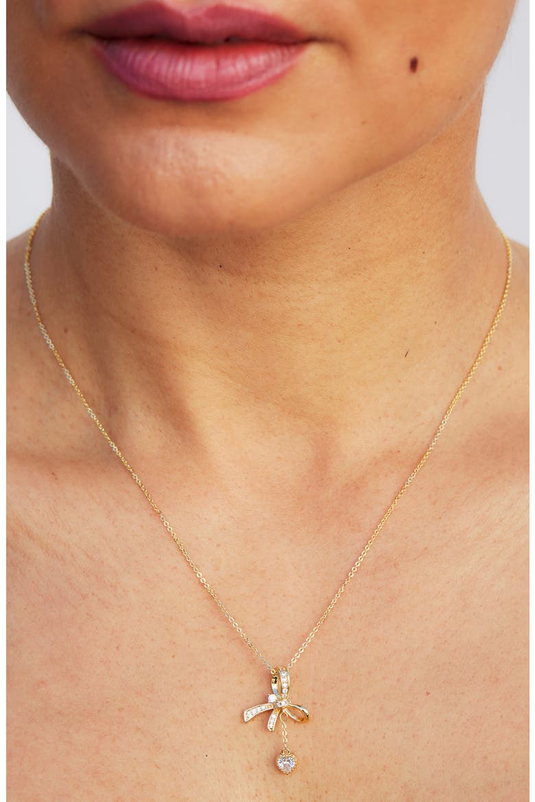 Cubic Zirconia Bow Pendant Necklace, Alternate, color, YELLOW