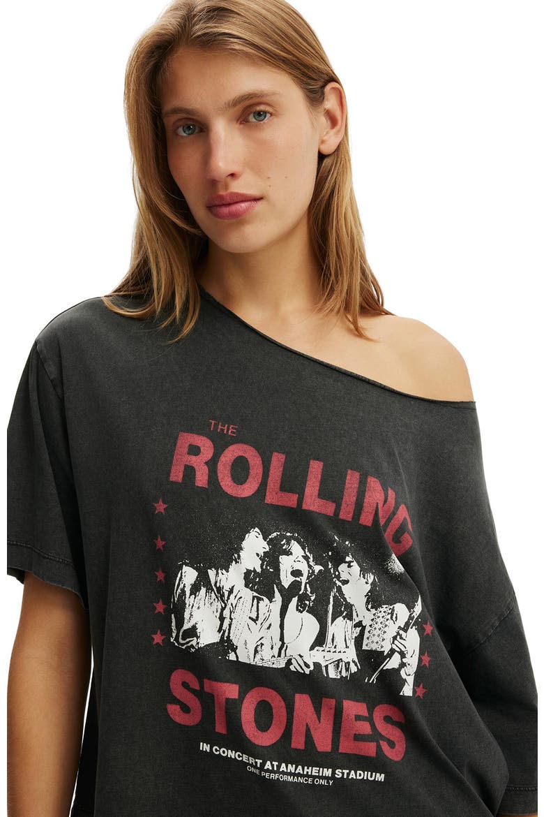Women's Lcn Music Off Shoulder Boxy Graphic Tee, Alternate, color, Rolling Stones Stadium