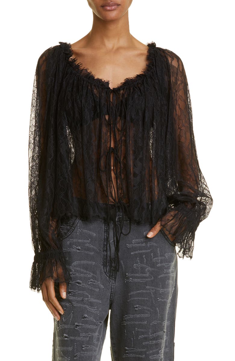 Interior Panos Gathered Lace Blouse, Main, color, 