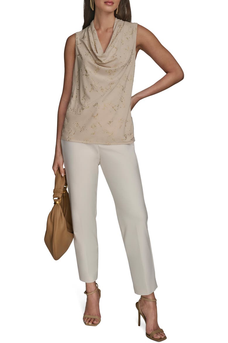 Metallic Cowl Neck Sleeveless Top, Alternate, color, SAND