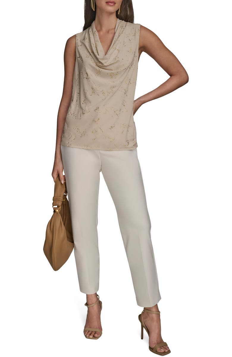 Donna Karan New York Metallic Cowl Neck Sleeveless Top, Alternate, color, Sand