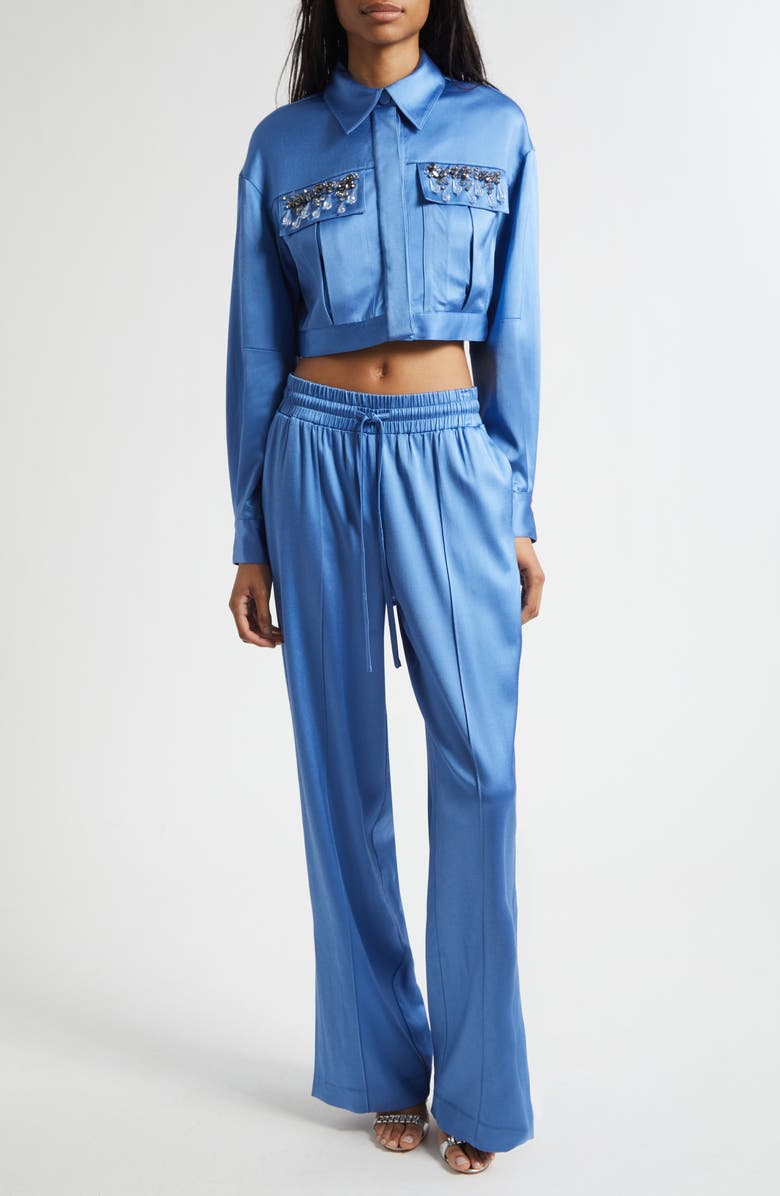 Cinq à Sept Damoni Wide Leg Satin Pants, Alternate, color, Cobalt Wave