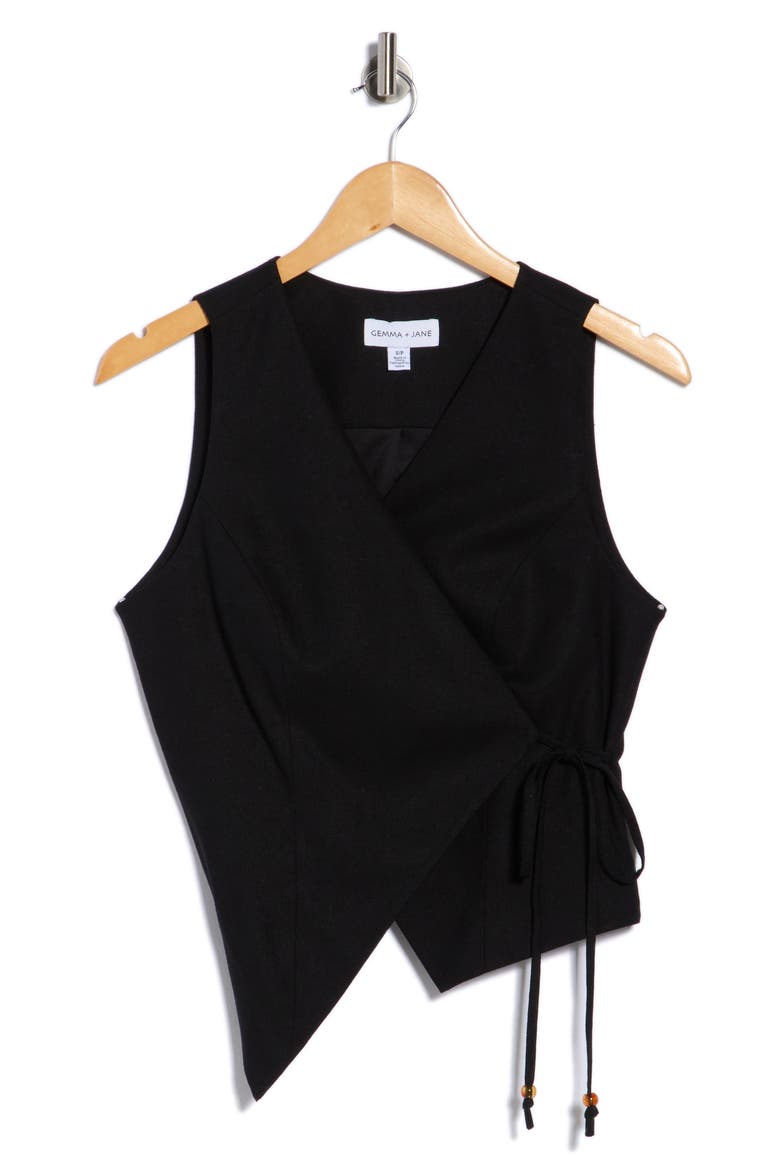 Wrap Front Vest Top, Alternate, color, BLACK