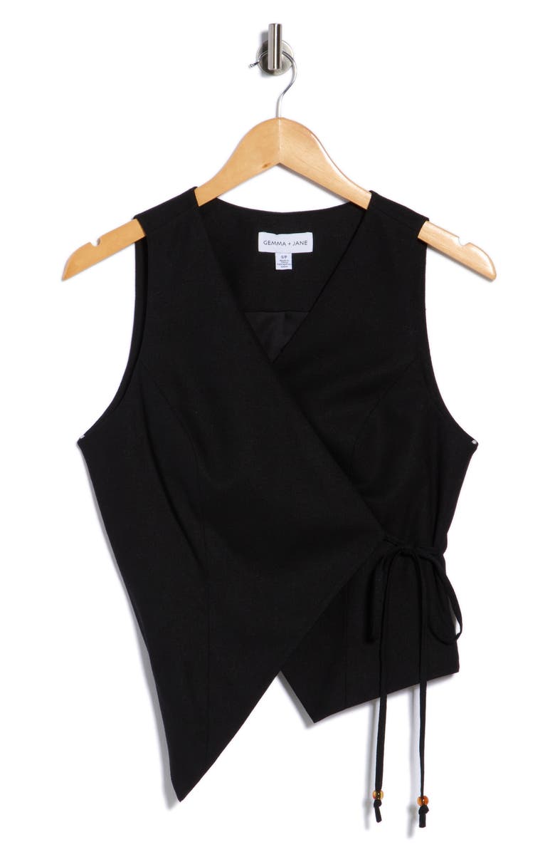 Gemma + Jane Wrap Front Vest Top, Alternate, color, Black