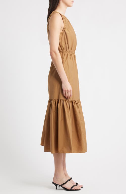 Theory Sleeveless Tiered Cotton Blend Dress In Brown