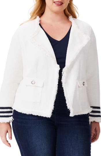 Nic + Zoe Fringe Trim Stripe Jacket In Multi