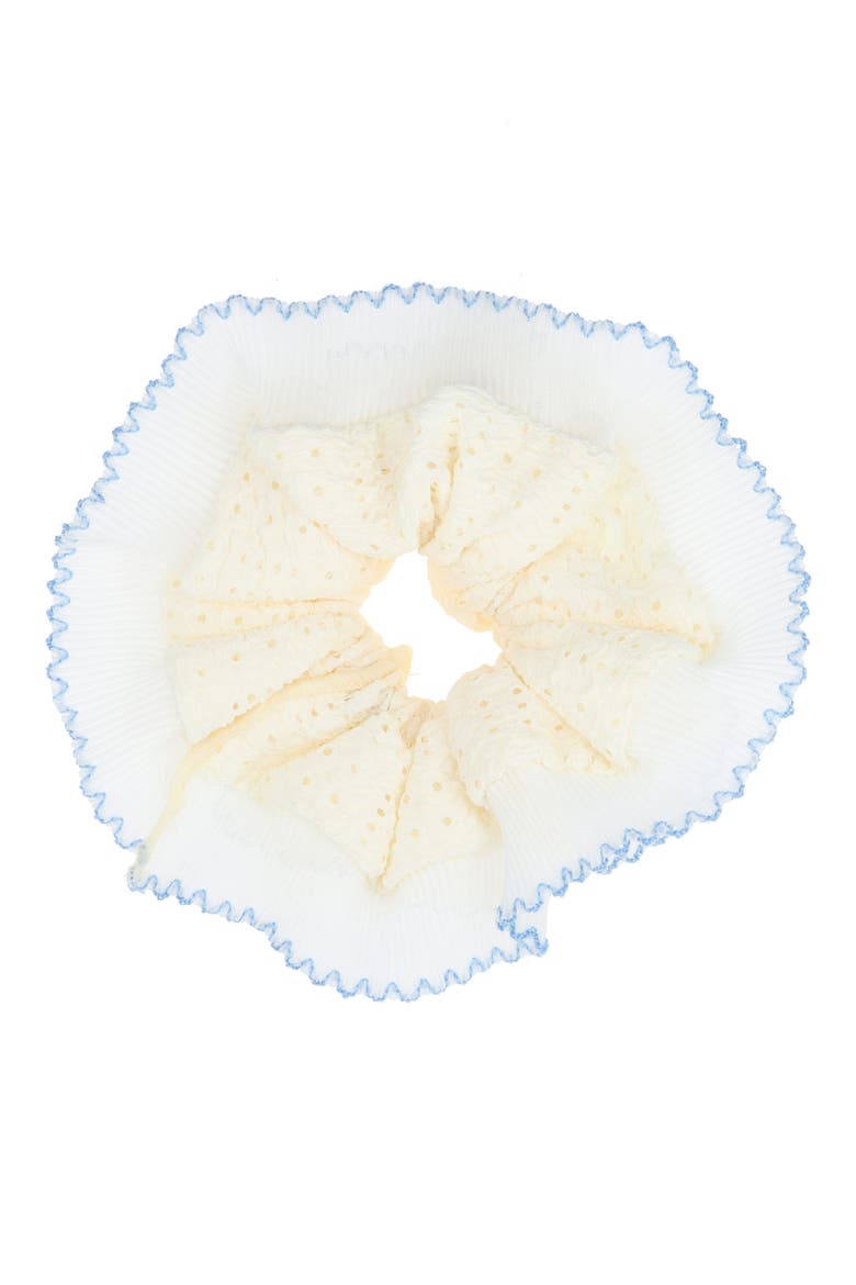Liliana Eyelet Scrunchie, Main, color, WHITE/ BLUE