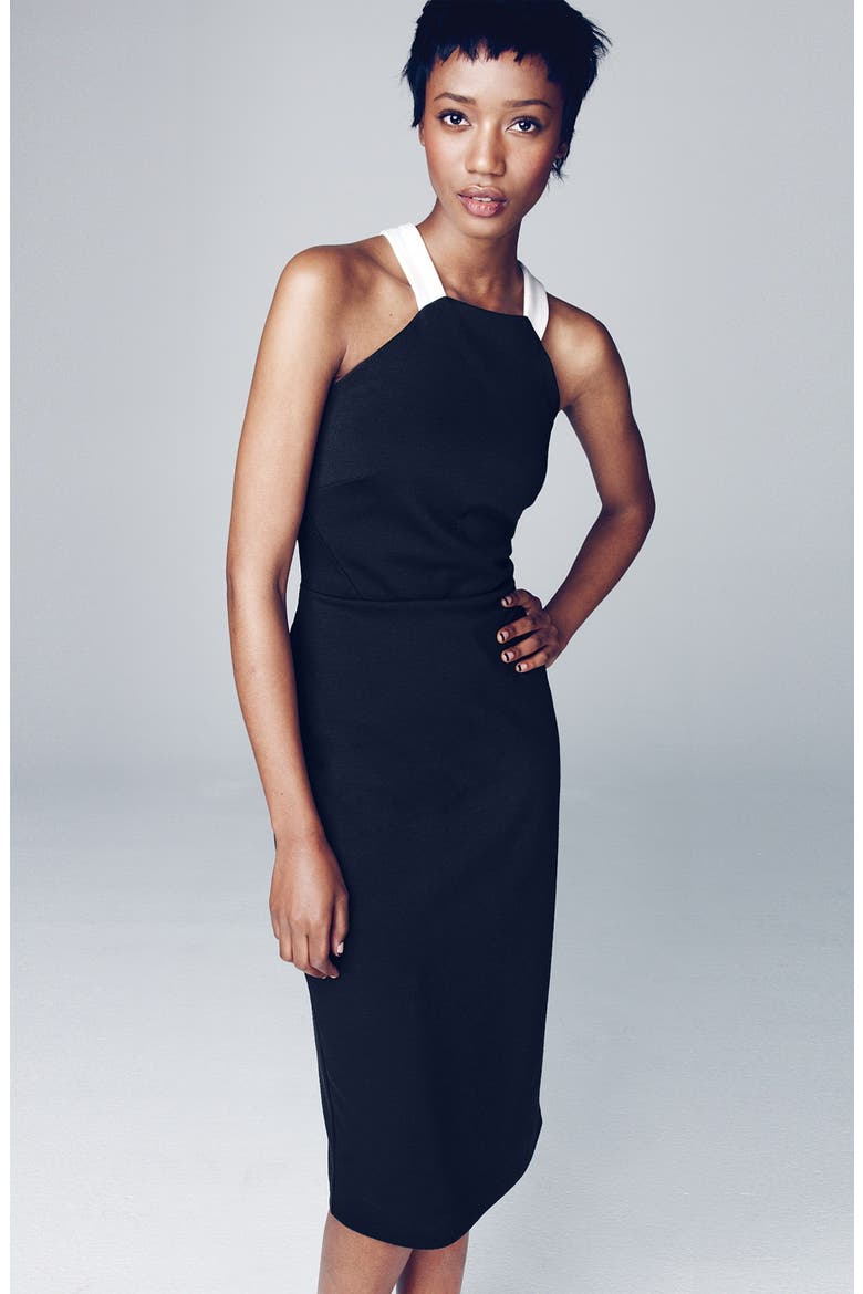 Ponte Knit Midi Dress, Alternate, color, BLACK