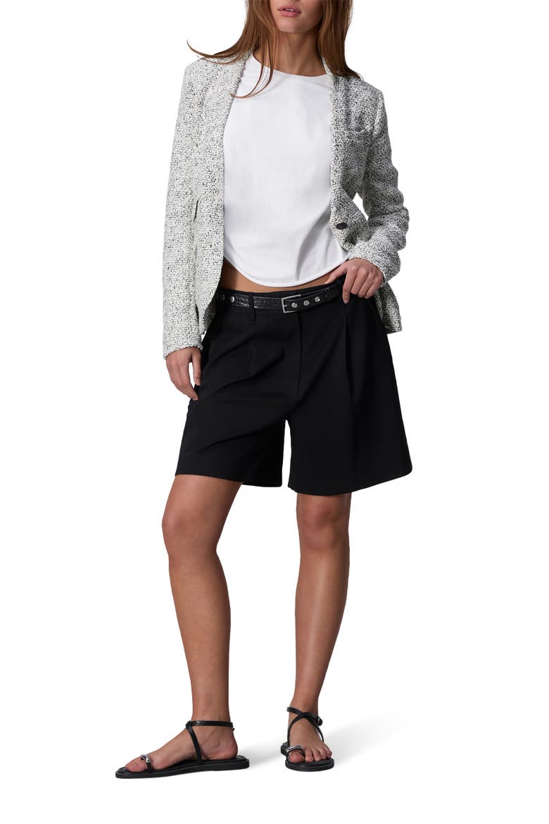 Irina Pleated High Waist Ponte Shorts, Alternate, color, BLACK