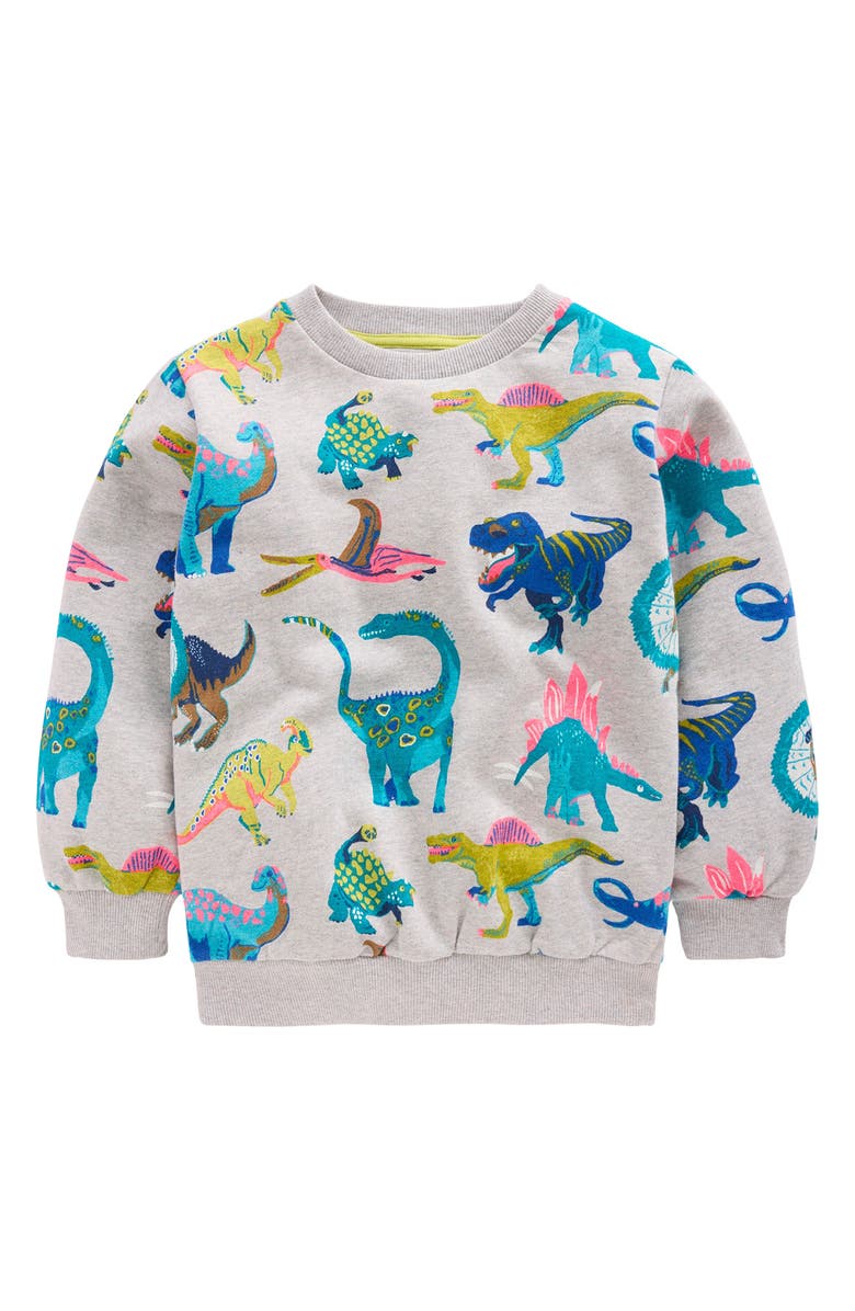 Mini Boden Kids' Dino Print Cotton Sweatshirt, Main, color, Grey Dinos