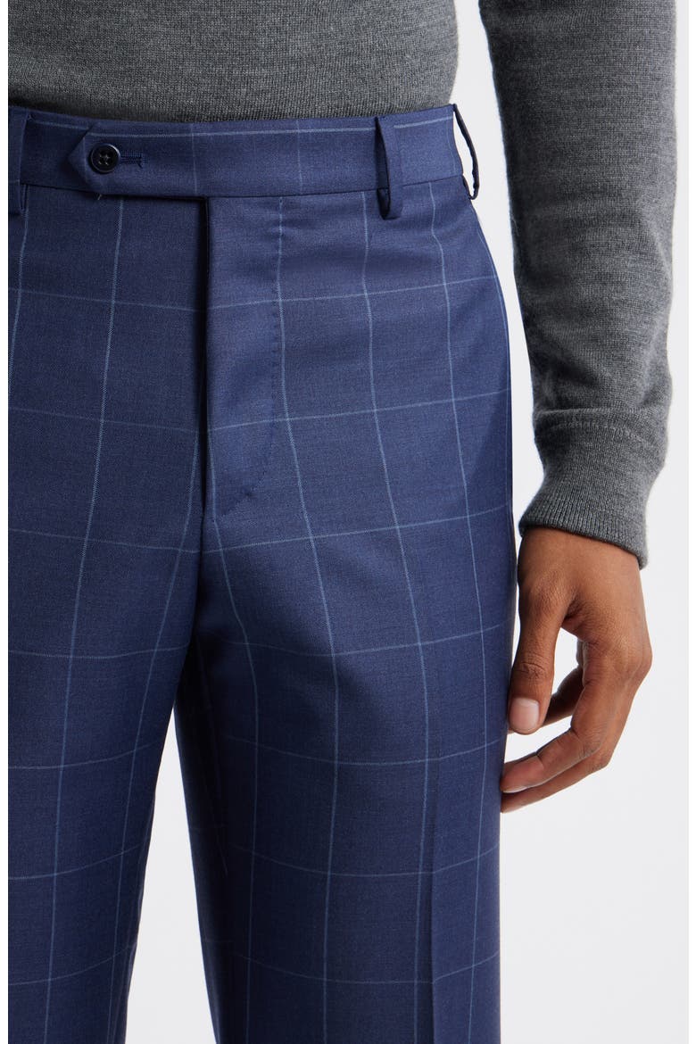 Devon Flat Front Windowpane Wool Dress Pants, Alternate, color, BLUE