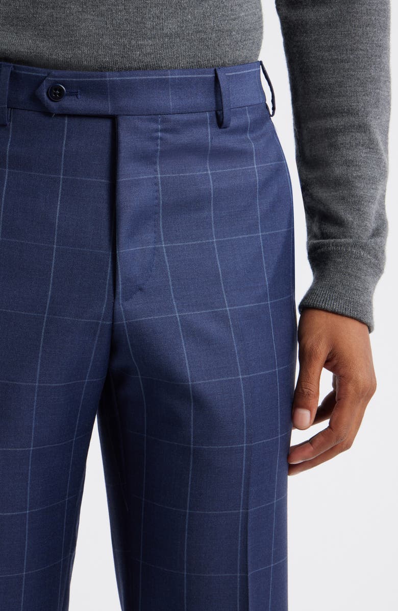 Zanella Devon Flat Front Windowpane Wool Dress Pants, Alternate, color, Blue