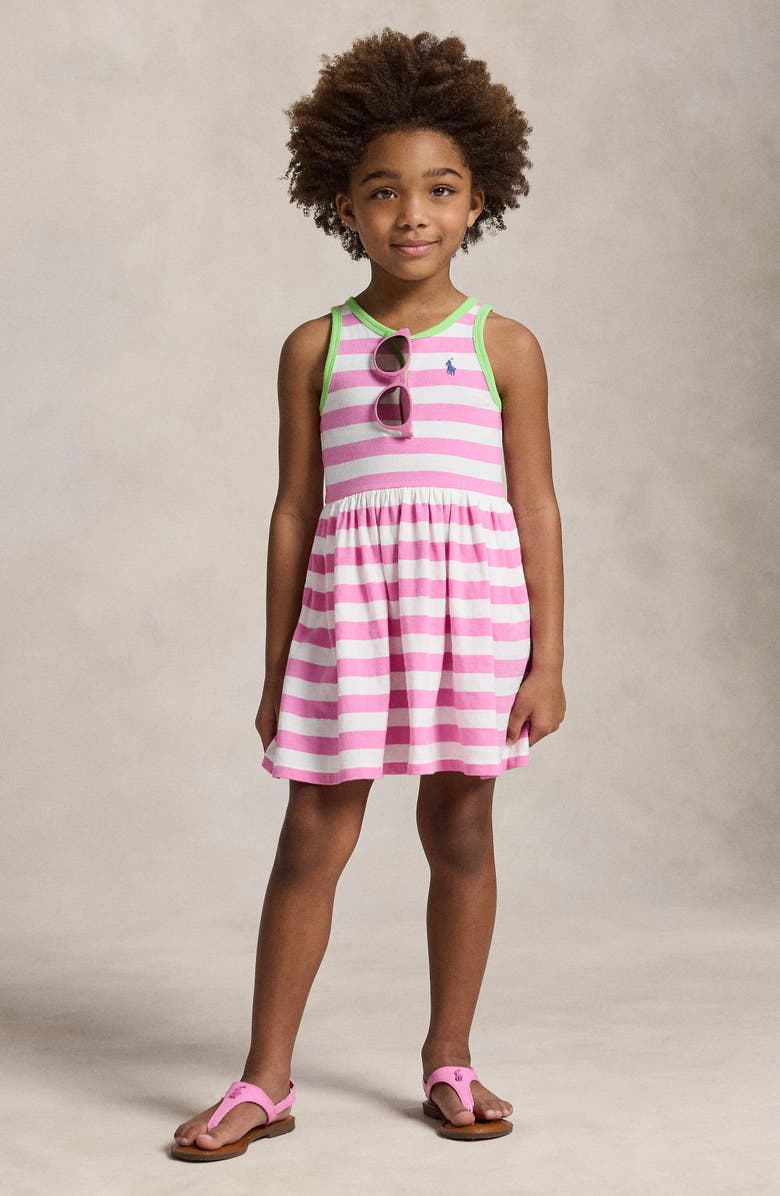 Polo Ralph Lauren Kids' Stripe Cotton Jersey Dress, Alternate, color, Laguna Pink/ White