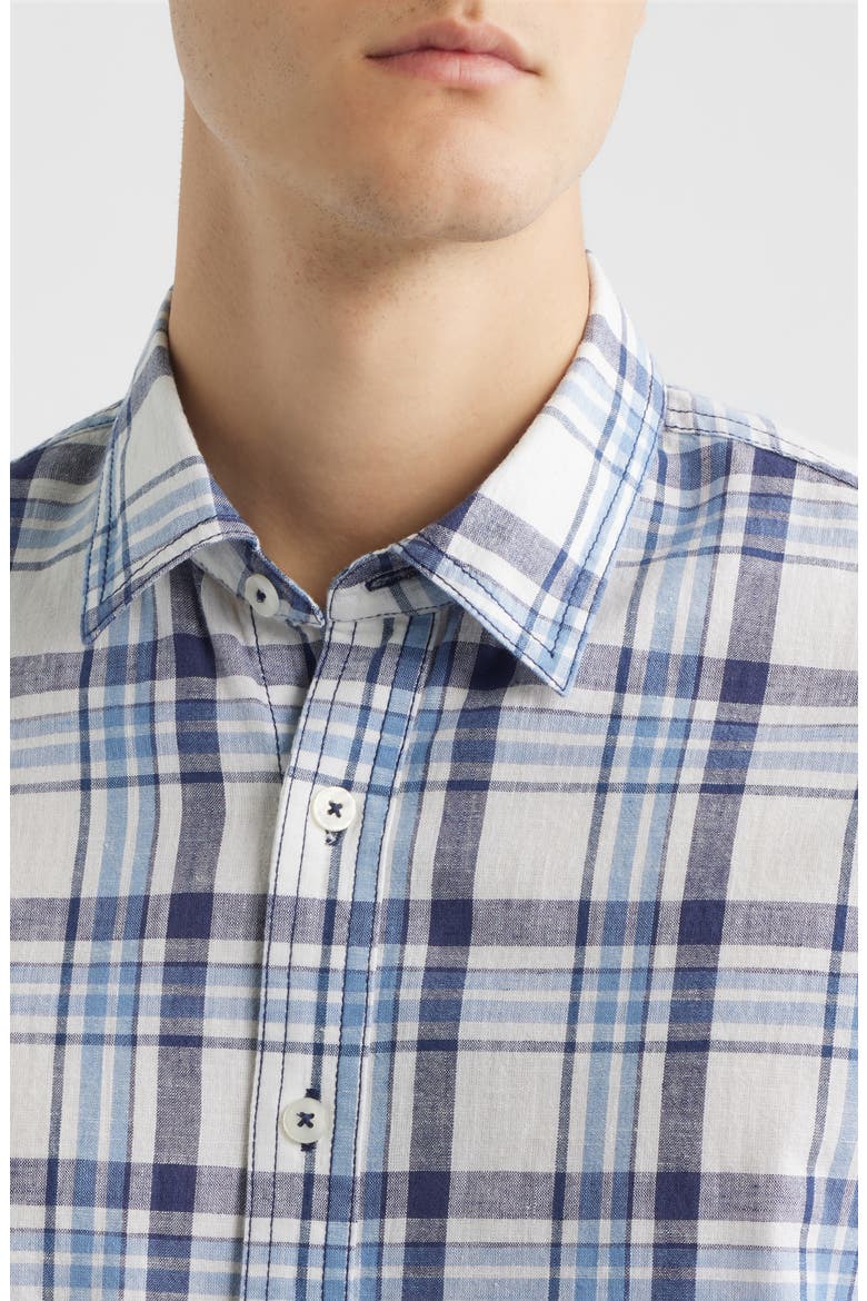 Plaji Regular Fit Plaid Cotton & Linen Button-Up Shirt, Alternate, color, BLUE