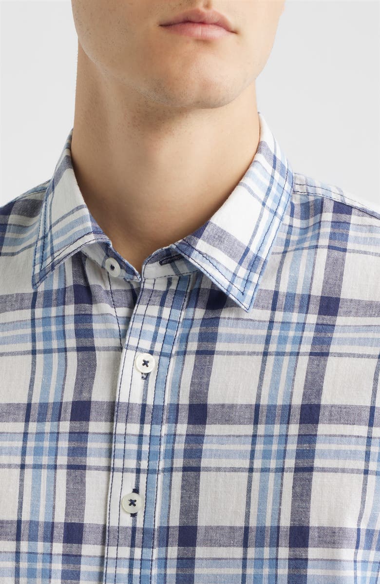 James Campbell Plaji Regular Fit Plaid Cotton & Linen Button-Up Shirt, Alternate, color, Blue
