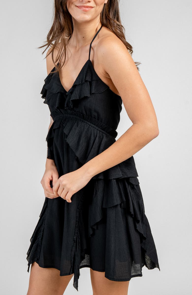 Beivy Gauze Short Dress, Alternate, color, Black