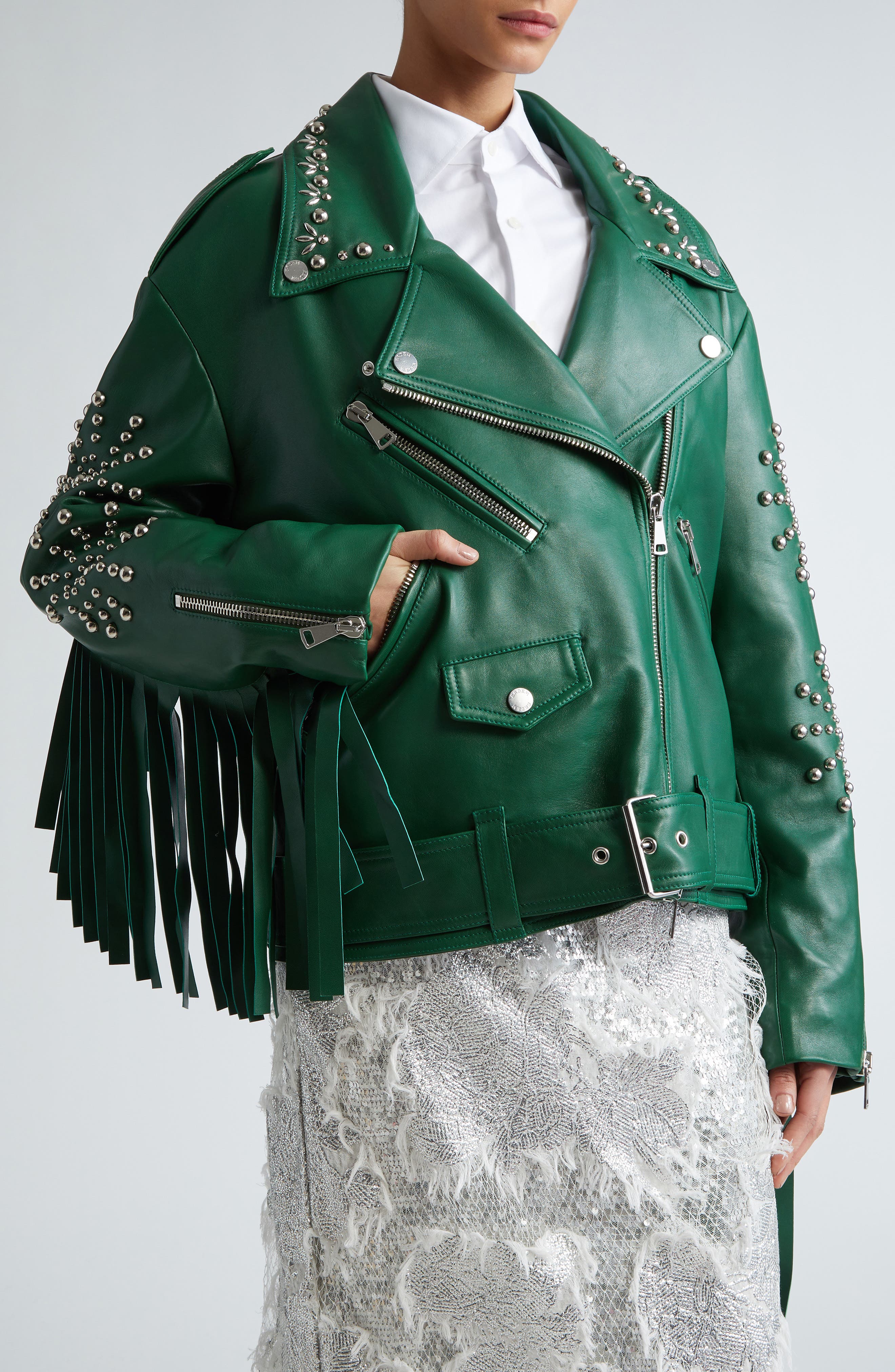 Erdem Studded Oversize Leather Biker Jacket Nordstrom Leather biker jacket Biker jacket