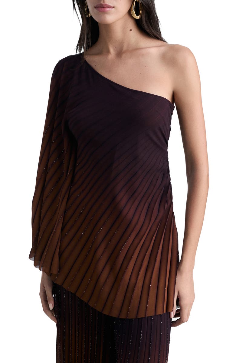MANGO Pleated Metallic One-Shoulder Top, Main, color, 