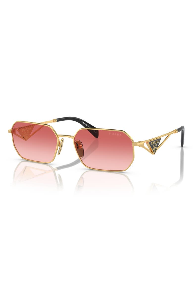 Prada 58mm Gradient Rectangular Sunglasses, Alternate, color, Gold/ Pink