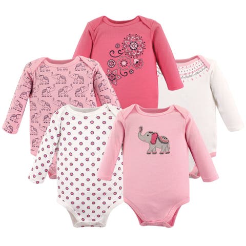 Soft Cotton Long-Sleeve Bodysuits (Five Count) (Baby)