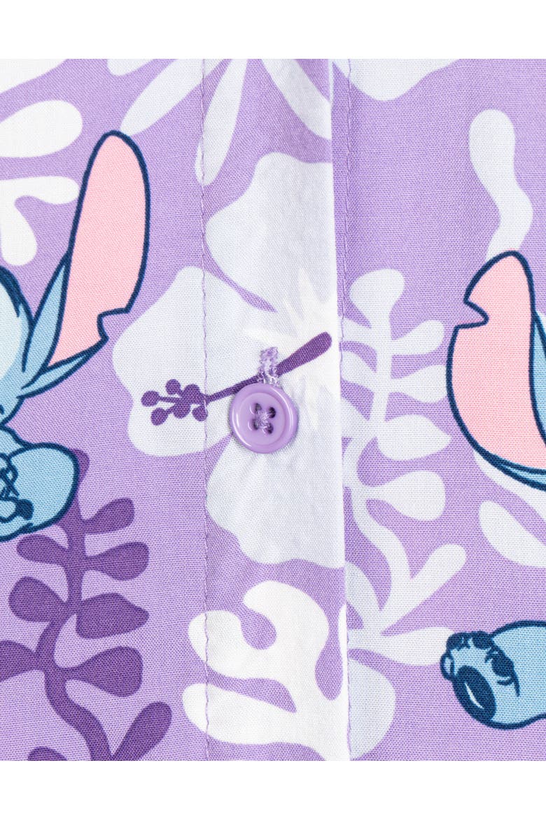 Short Sleeve Button Down Shirt, Alternate, color, Lilo & Stitch Purple