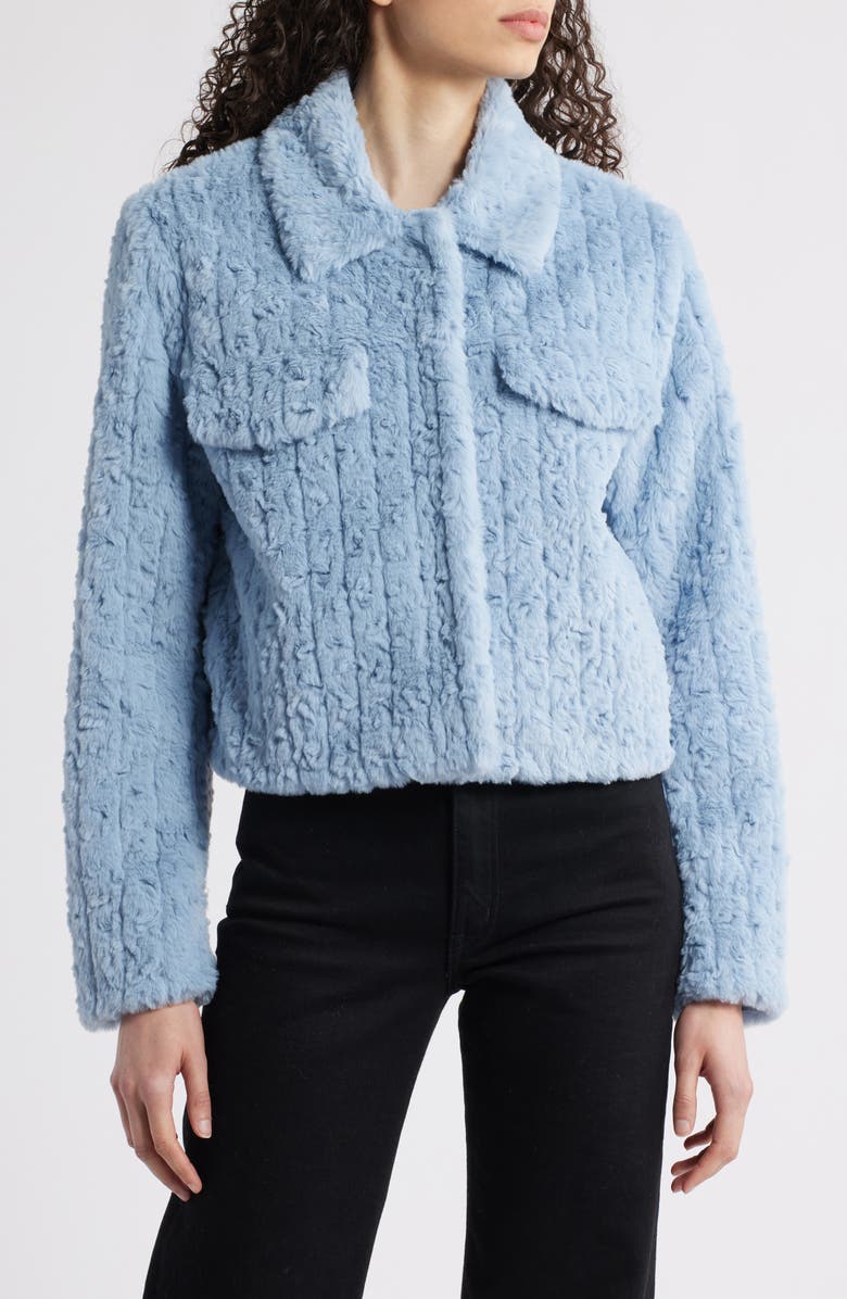 Bernardo Faux Shearling Crop Jacket, Main, color, Light Blue