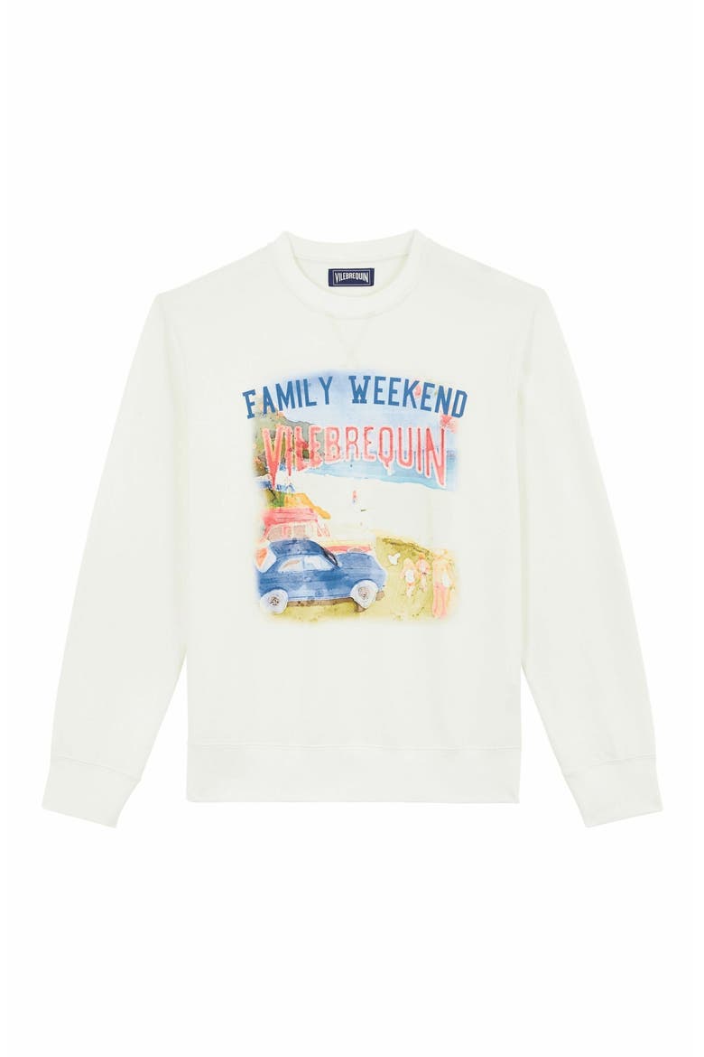 Men's Family Weekend Cotton Crewneck Sweatshirt, Alternate, color, OFF WHITE
