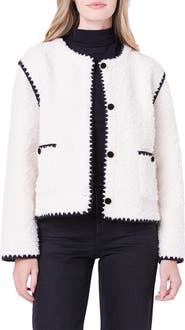 English Factory Premium Contrast Trim Faux Shearling Jacket