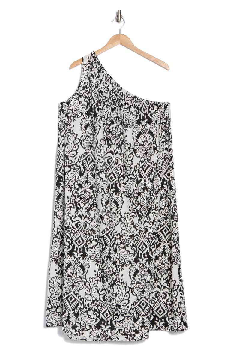 One-Shoulder Midi Dress, Alternate, color, BLACK/ WHITE