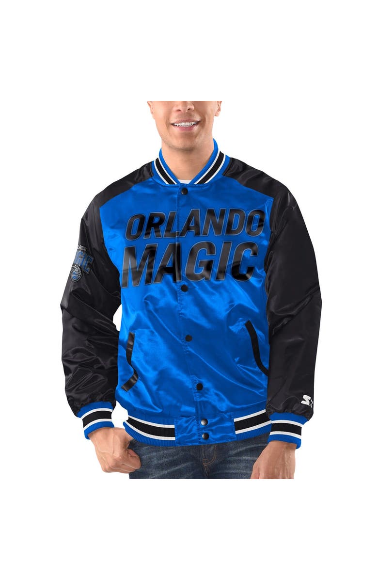 STARTER Men's Starter Blue/Black Orlando Magic Renegade Satin Full-Snap Varsity Jacket, Main, color, Blue