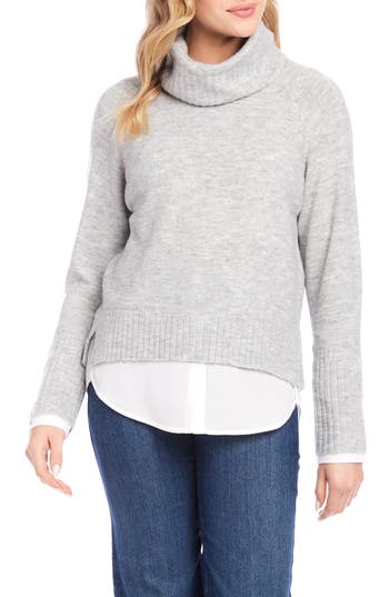 Karen Kane Layered Turtleneck Sweater In Gray