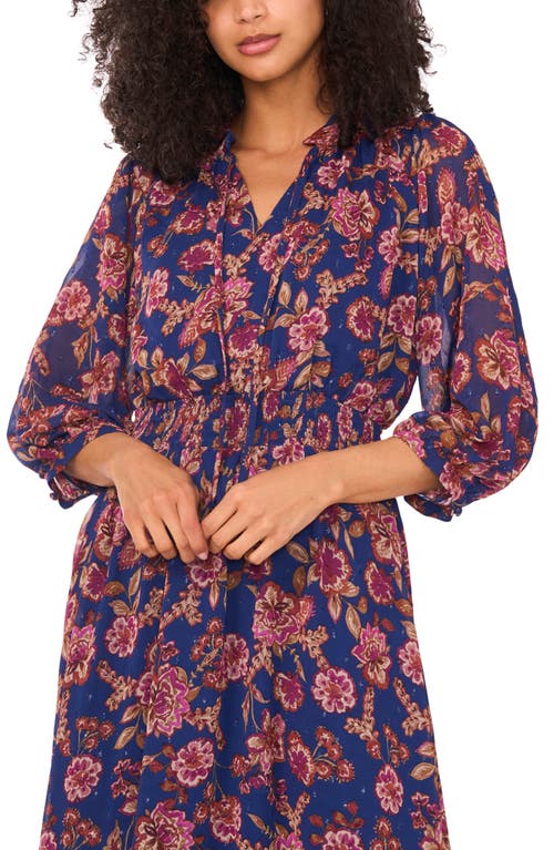 Vince Camuto Metallic Floral Maxi Dress In Blue