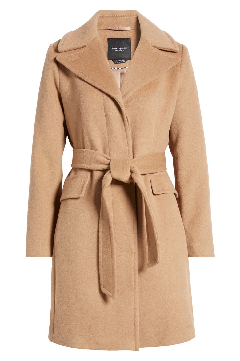 belted wool blend coat, Alternate, color, CAMEL