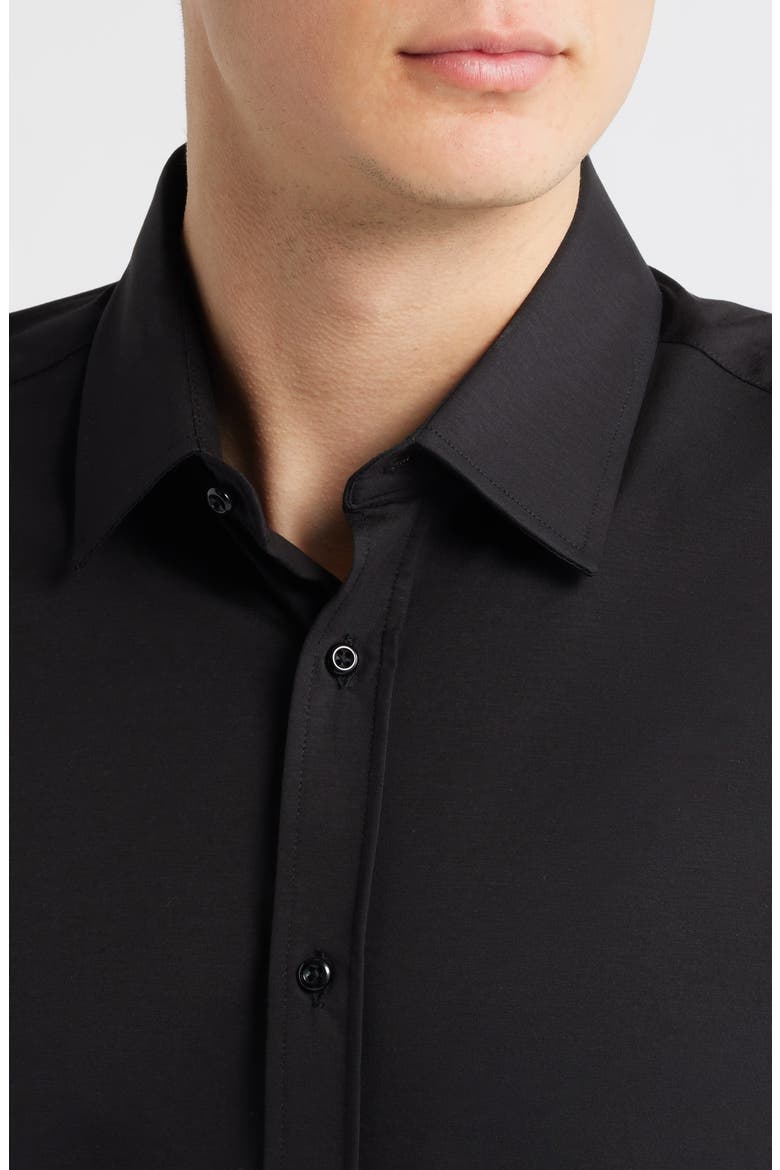 Modern Fit Solid Black Knit Cotton Dress Shirt, Alternate, color, BLACK