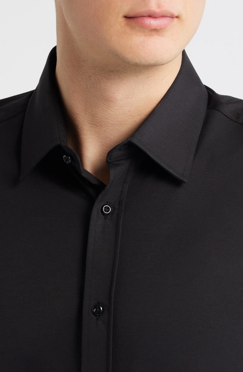 DANIEL HECHTER Modern Fit Solid Black Knit Cotton Dress Shirt, Alternate, color, Black