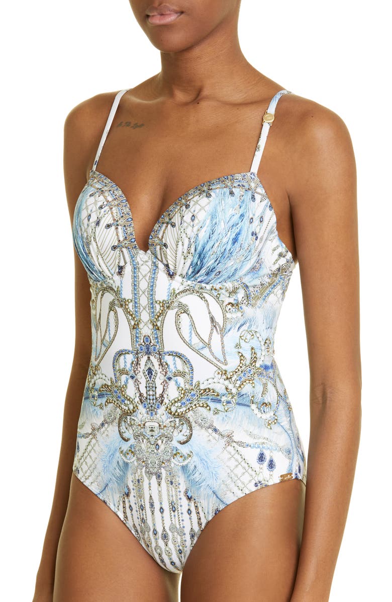 Camilla Moon and Back Plunge Underwire One-Piece Swimsuit, Alternate, color, 