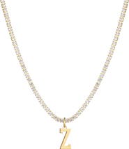 Adornia Initial Charm Tennis Necklace