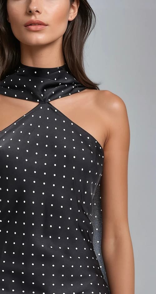 Sisterly Léonie Halter Polka-dot Satin Gown In Black