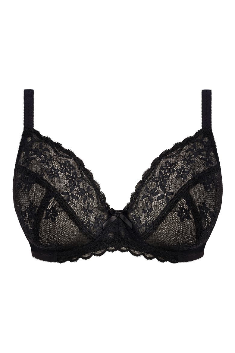 Quinn Lace Underwire Plunge Bra, Alternate, color, BLACK