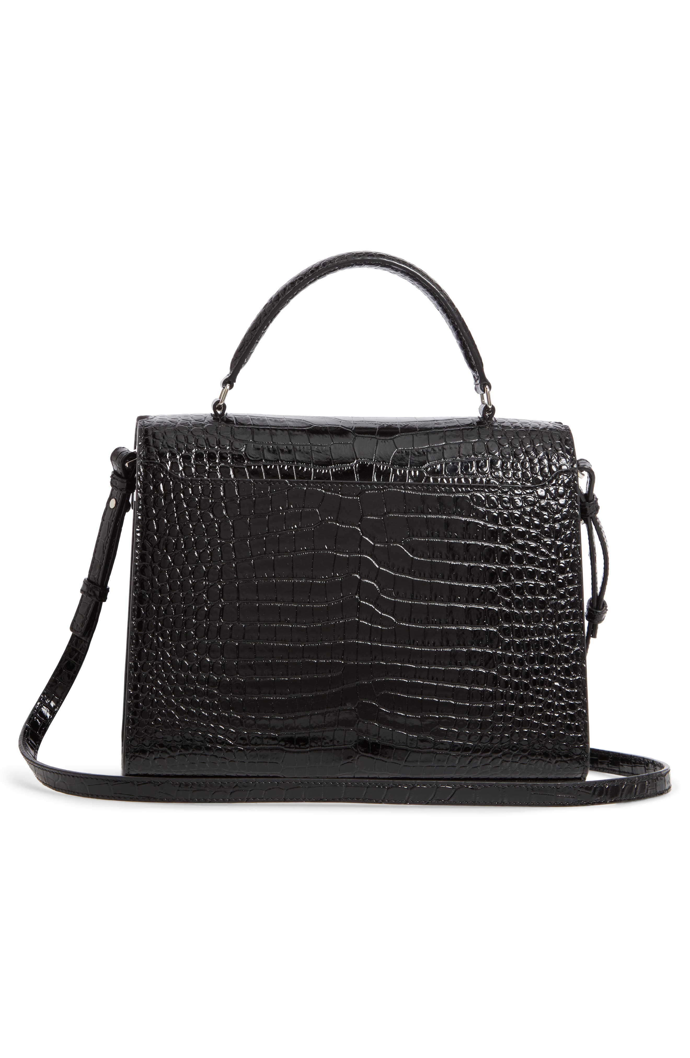 Saint Laurent Medium Cassandra Croc Embossed Calfskin Satchel, Alternate, color, 