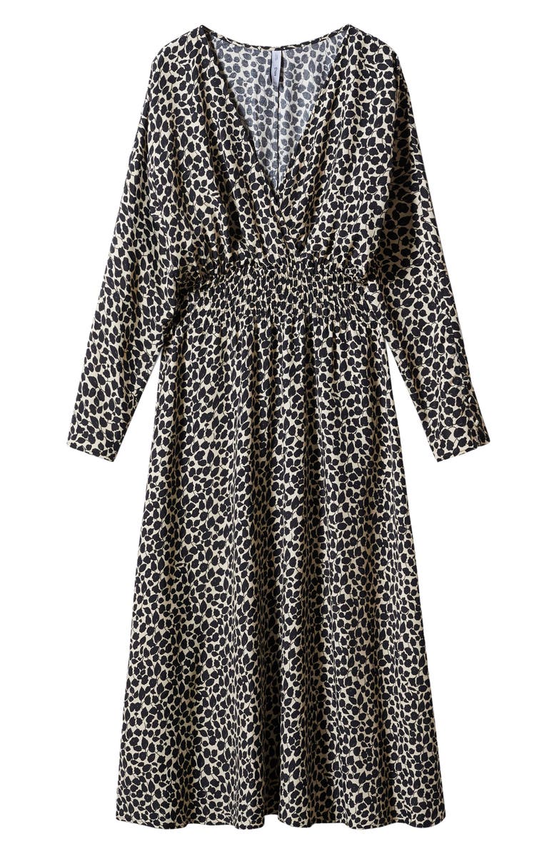 MANGO Smocked Long Sleeve Midi Dress, Alternate, color, Black