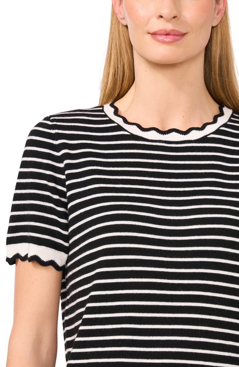CeCe Stripe Scallop Neck Sweater, Alternate, color, Rich Black