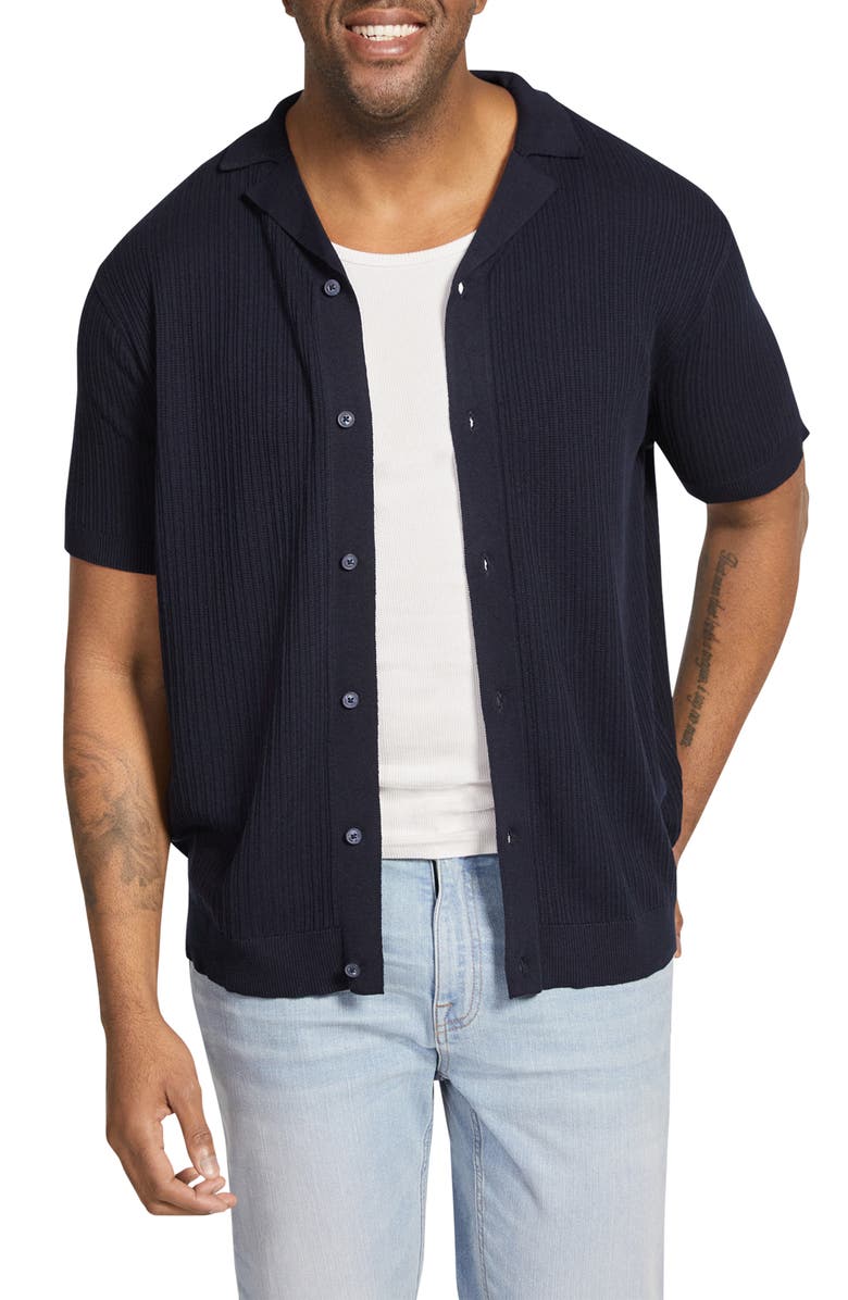 Johnny Bigg Riviera Relaxed Fit Textured Cotton Knit Button-Up Shirt, Main, color, 