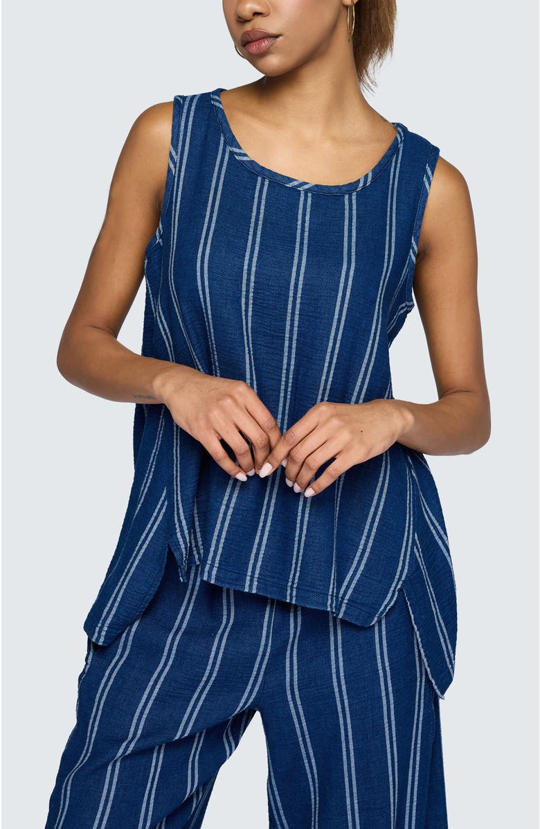 LUUKAA Floria Denim Muslin Top, Alternate, color, Stripe Denim