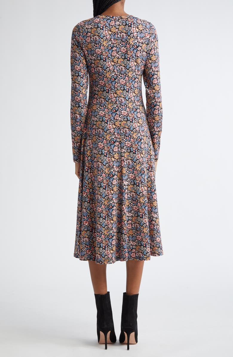 Veronica Beard Gale Floral Long Sleeve Cotton Knit Midi Dress, Alternate, color, Black Multi