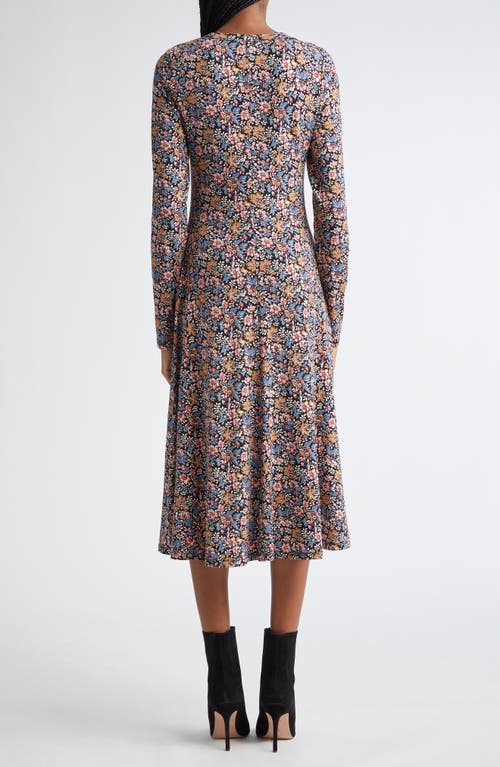 Veronica Beard Gale Floral Long Sleeve Cotton Knit Midi Dress In Black Multi