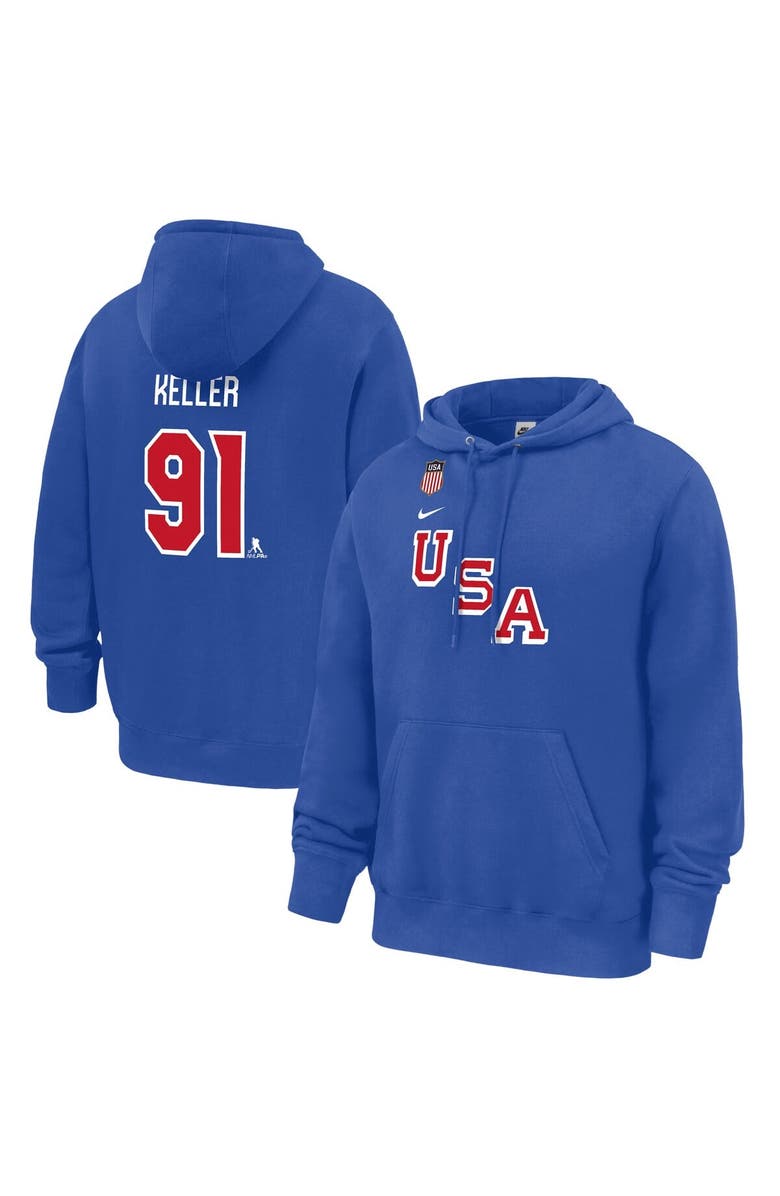 Nike Men's Nike Clayton Keller Royal US Hockey 2026 Name & Number Hoodie, Main, color, Royal